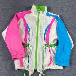 VTG Andy Johns Jacket Girls 10 White Colorful Retro Windbreaker‎ Skiing Light